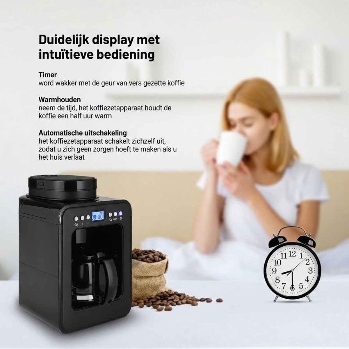 SNJY® Volautomatische Koffiemachine met Bonen - 600 W Zwart - afbeelding 3