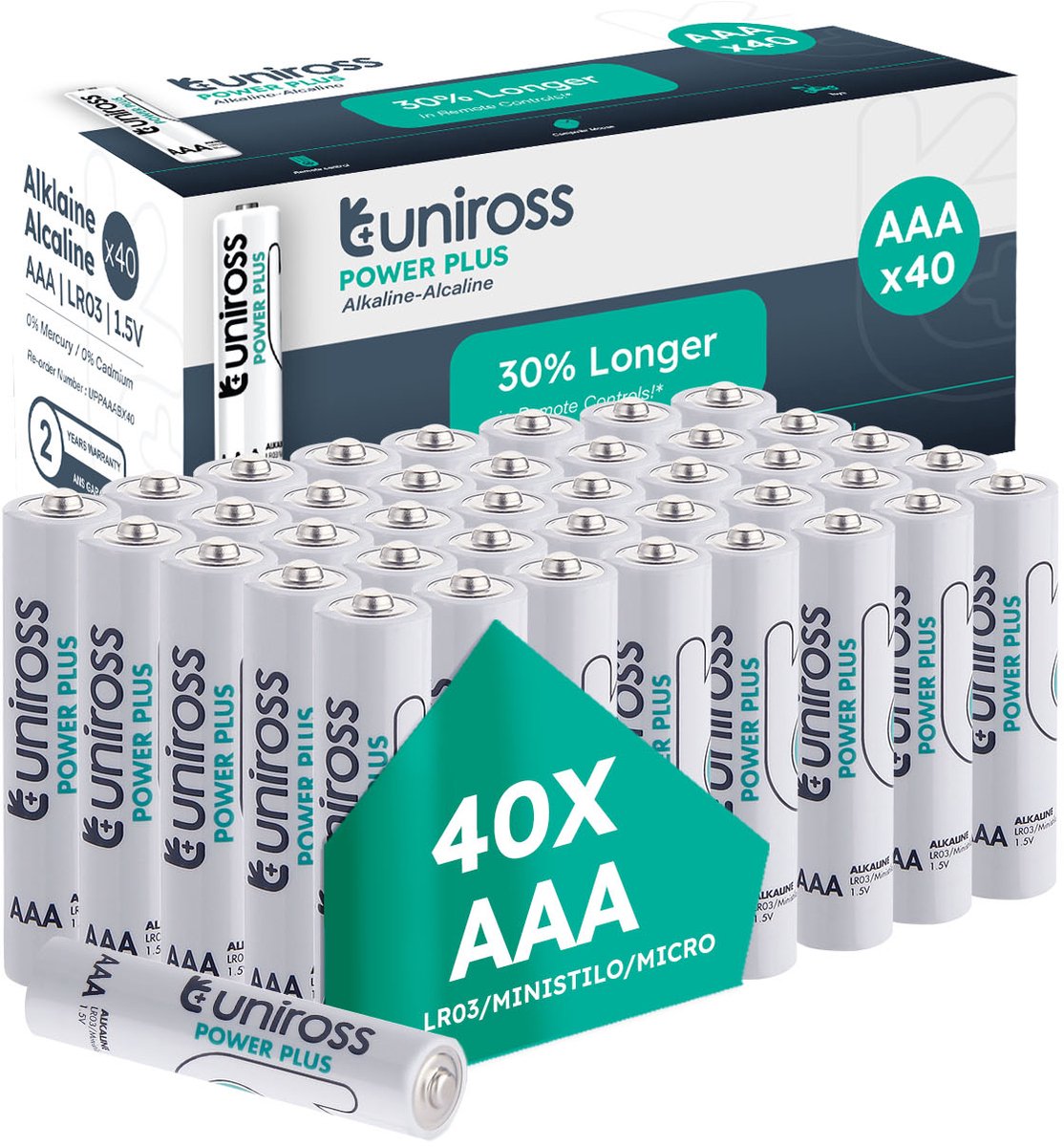 Uniross LR03 AAA Power Plus Alkaline AAA Battery Box 40