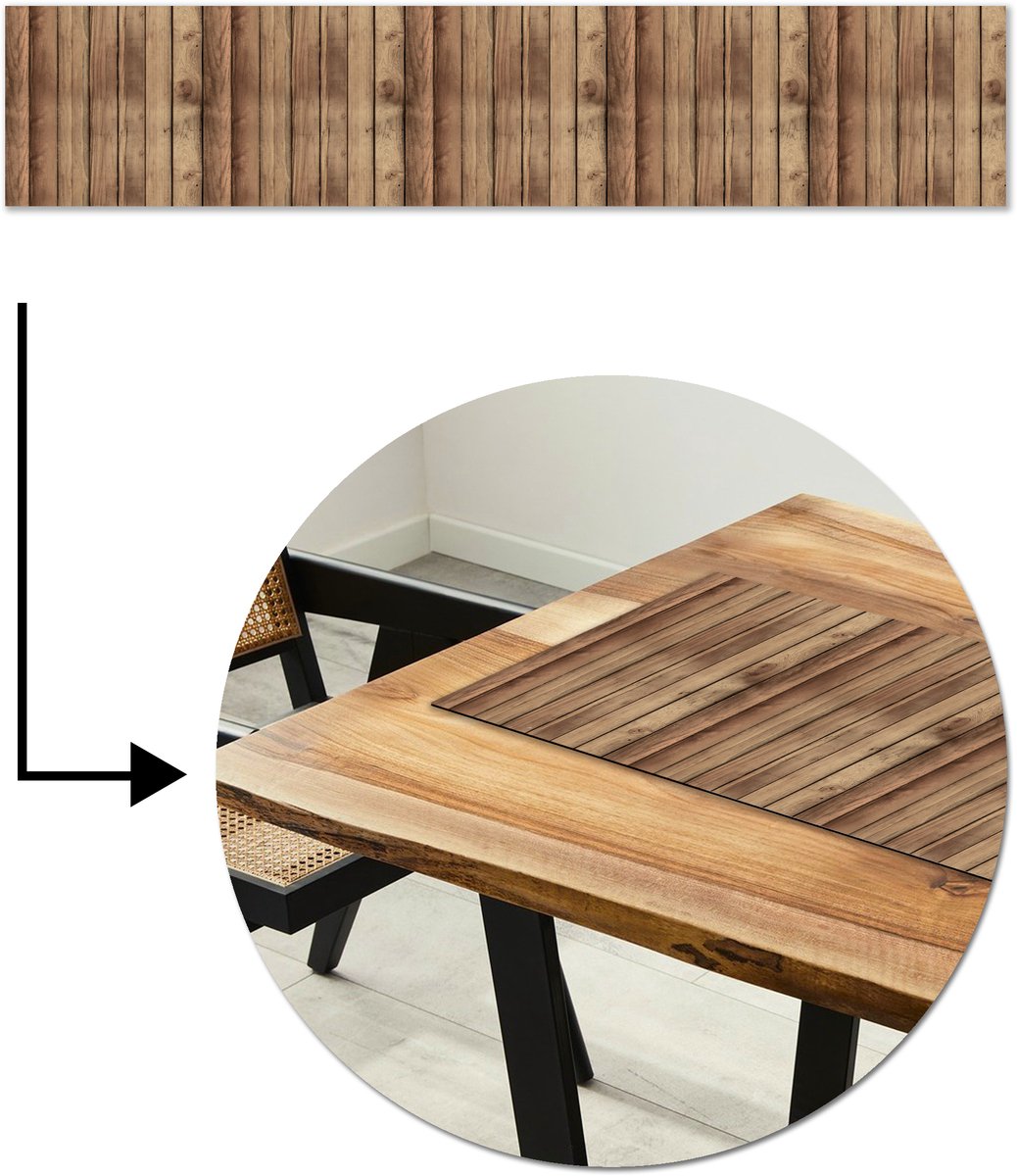 Tafelloper 200x40 cm - Tafelmat vinyl Hout - Brocante - Patronen - Tafeldecoratie - Tafelversiering - Keuken decoratie - Tafel versiering