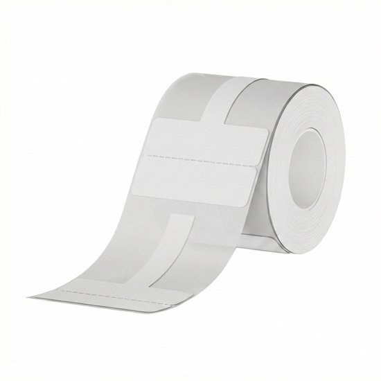 Rol met witte kabel labels, klaar voor gebruik.
