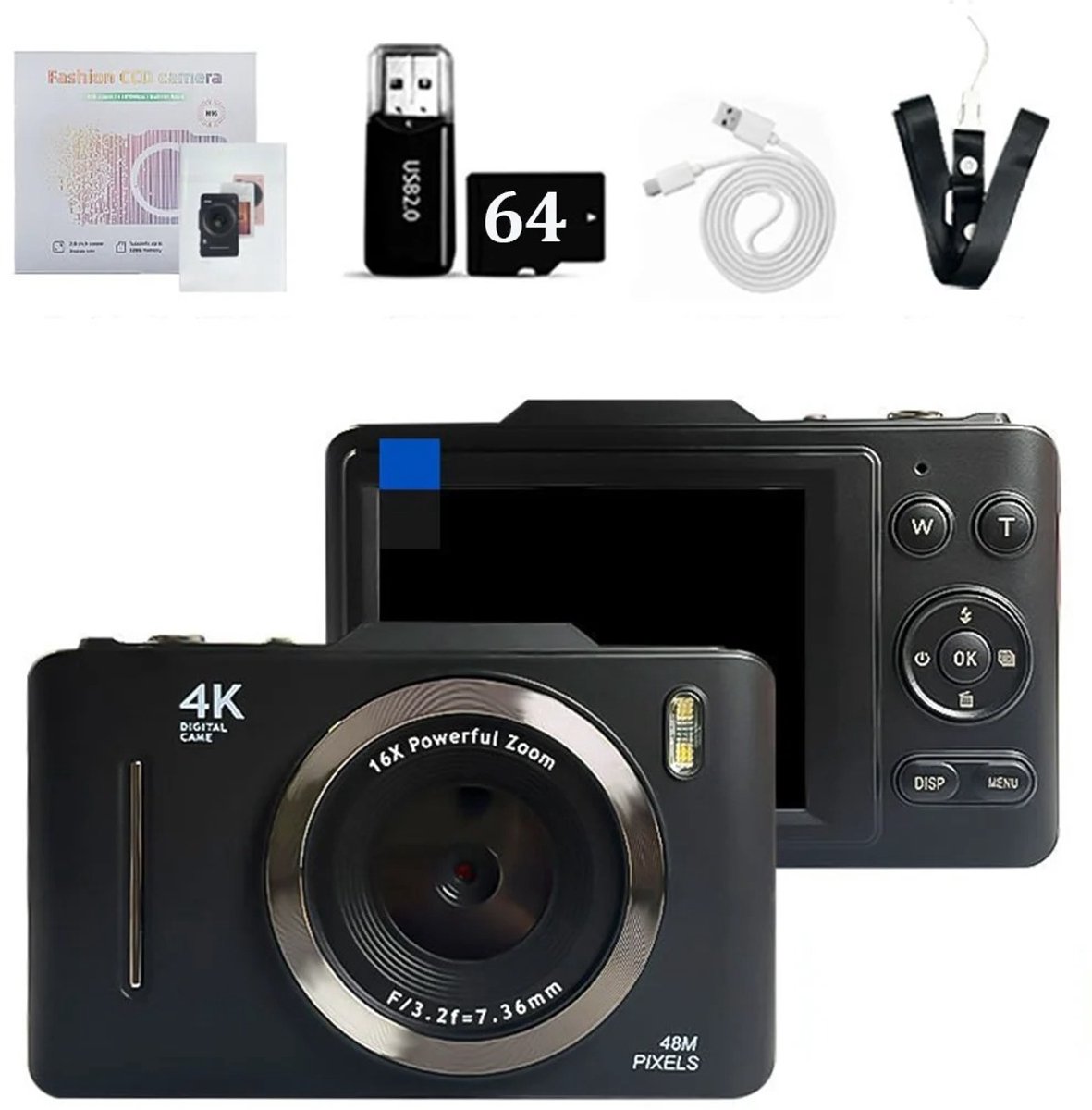 Digitale Camera- 2,8 inch CCD HD 4K- Zwart- Draagbaar- Kinderen- Studenten- Fototoestel-