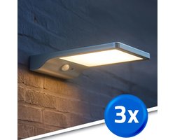 Solar wandlamp buiten 'Slim' - Zilver - Set van 3 stuks - 250 lumen - Warm wit (3000K) - IP44 - Buitenlamp met bewegingsmelder - Tuinverlichting op zonne-energie