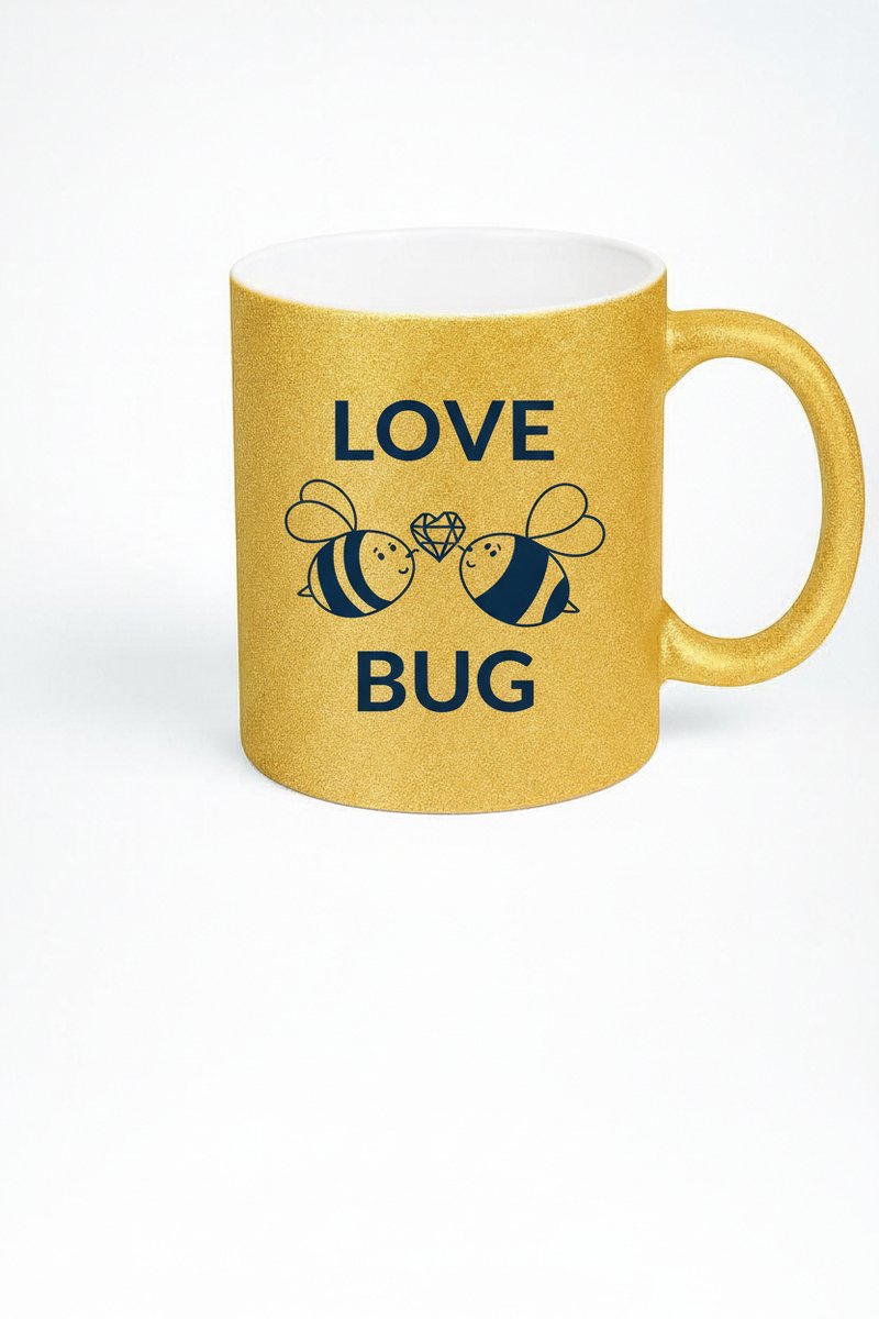 Love Bug Mok Gouden Glitter - Liefdes Bijtjes Beker - Romantisch Valentijn Cadeau
