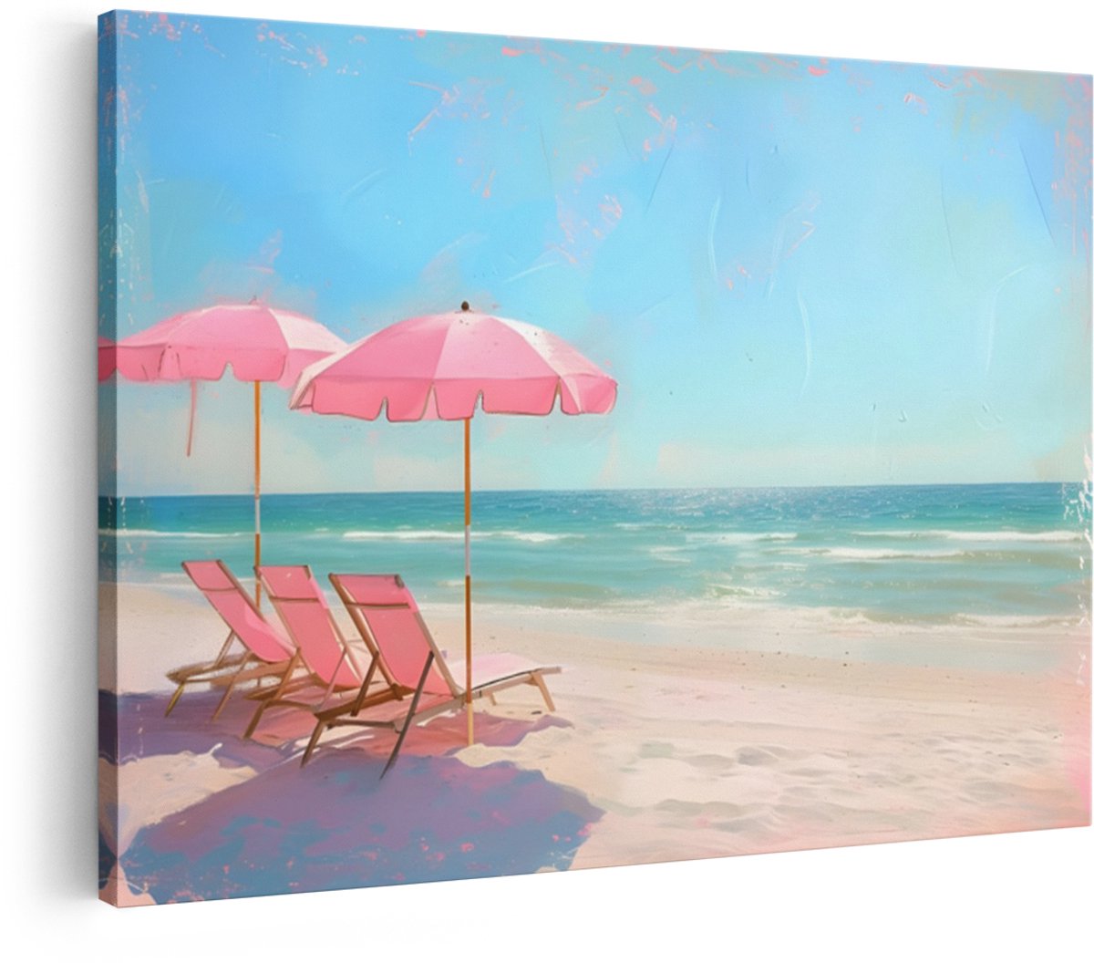 Artaza Canvas Schilderij Strand - 60x40 cm - Wanddecoratie Zee - Muurdecoratie Roze Paraso