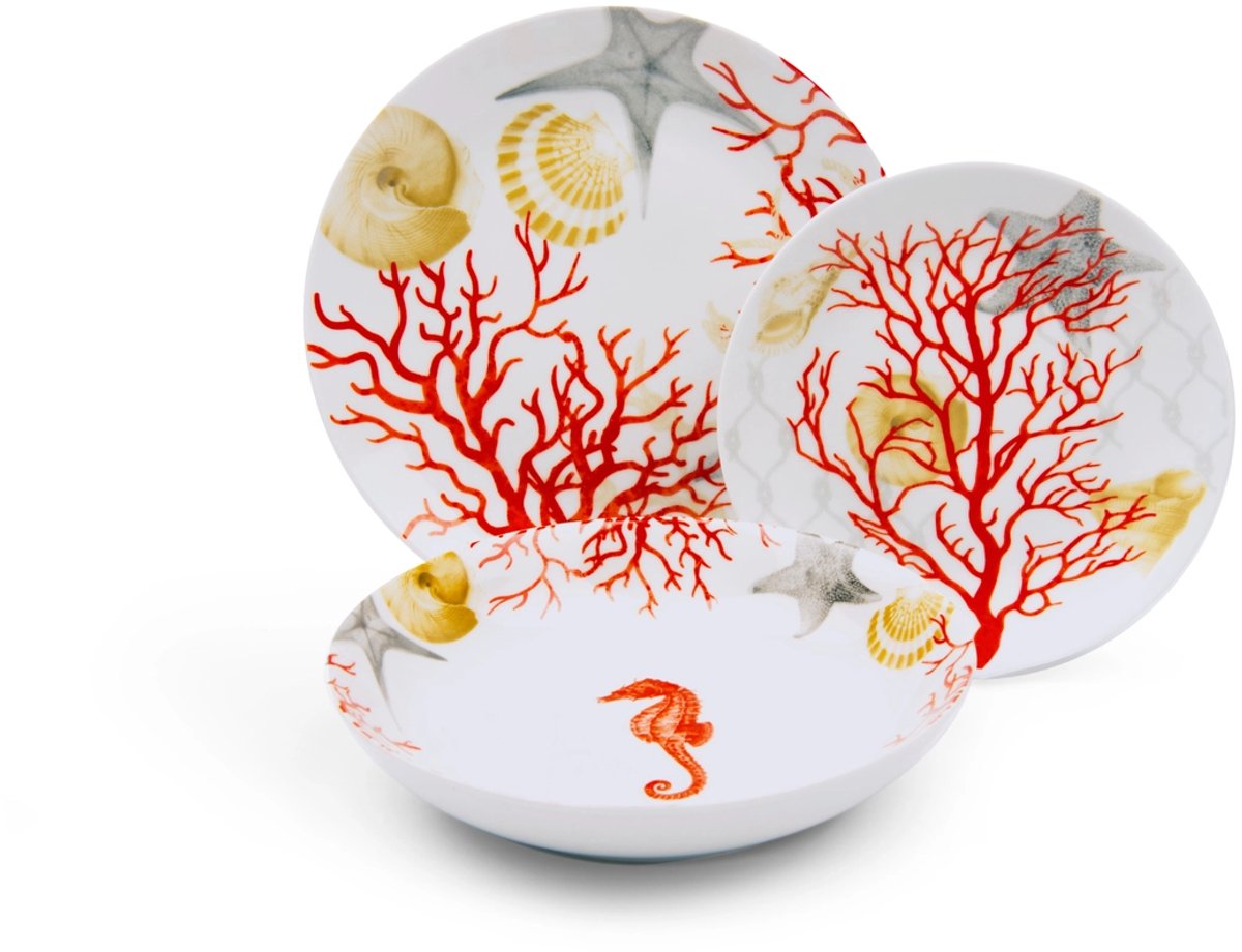 Excelsa Coral Serviesset 18-delig – Multicolor – Porselein – Italiaans Design – 6 Personen