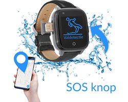 KUUS. S2 Alarm Horloge Ouderen met Valdetectie - Senioren Alarm | Personenalarmering SOS knop Alarmknop voor Ouderen - GPS - Alarmhorloge voor Ouderen | Inclusief simkaart met max €15 gratis beltegoed. | NoodHulpKnop voor ouderen | Lederen Bandje