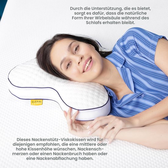 Orthopedisch traagschuim kussen - voor zijslapers - Premium vlinderkussen tegen nekpijn - Oeko-Tex gecertificeerd - gezondheidskussen - slaapapneukussen - migraine kussen van Ortho — afbeelding 4