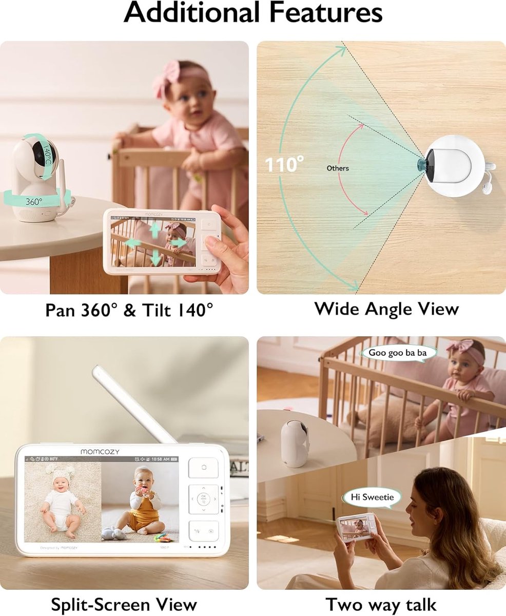 Video Baby Monitor met 5.5 Inch 1080p Scherm - Nachtzicht, 2-Weg Audio en Tot 500 m Bereik – foto 2