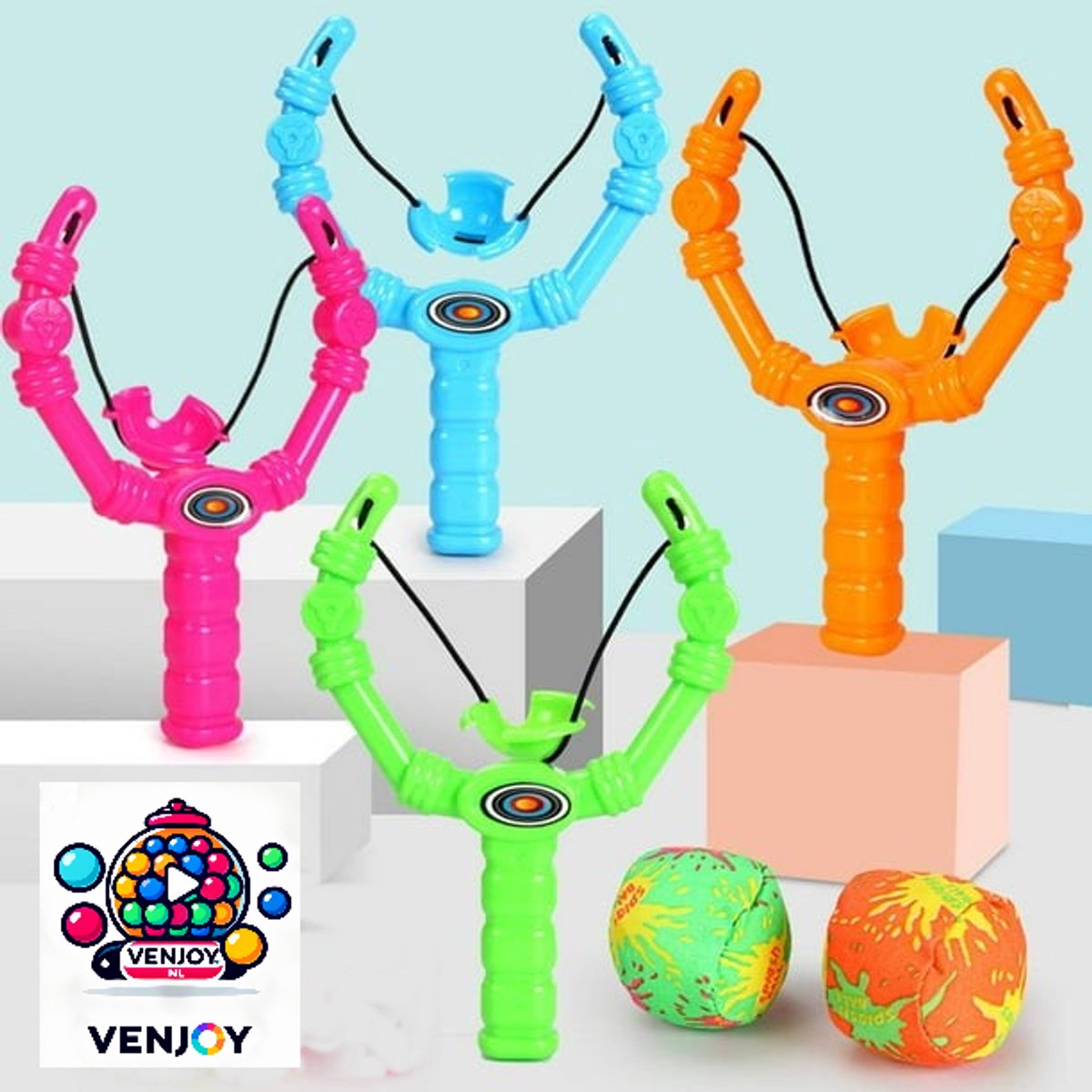 12 Stuks Katapult met Waterballetjes - Slingshot met Splash bal - uitdeel cadeautje - traktatie - Waterspeelgoed speelgoed zwembad kinderen