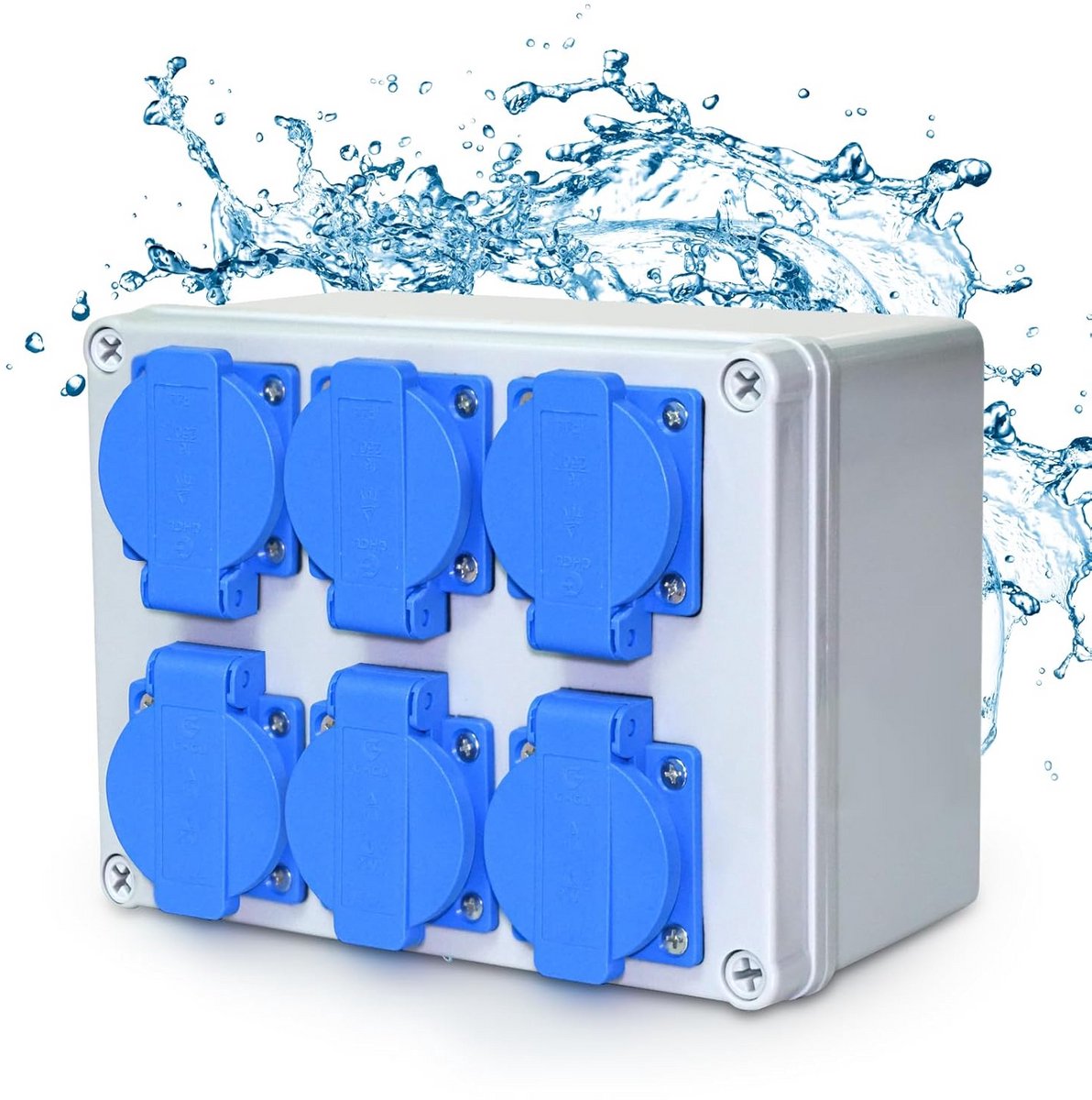 Wandverdeler 6x230V Waterdichte Stroomverdeler voor Binnen en Buiten, Geschikt voor Werkplaatsen en Bouwplaatsen