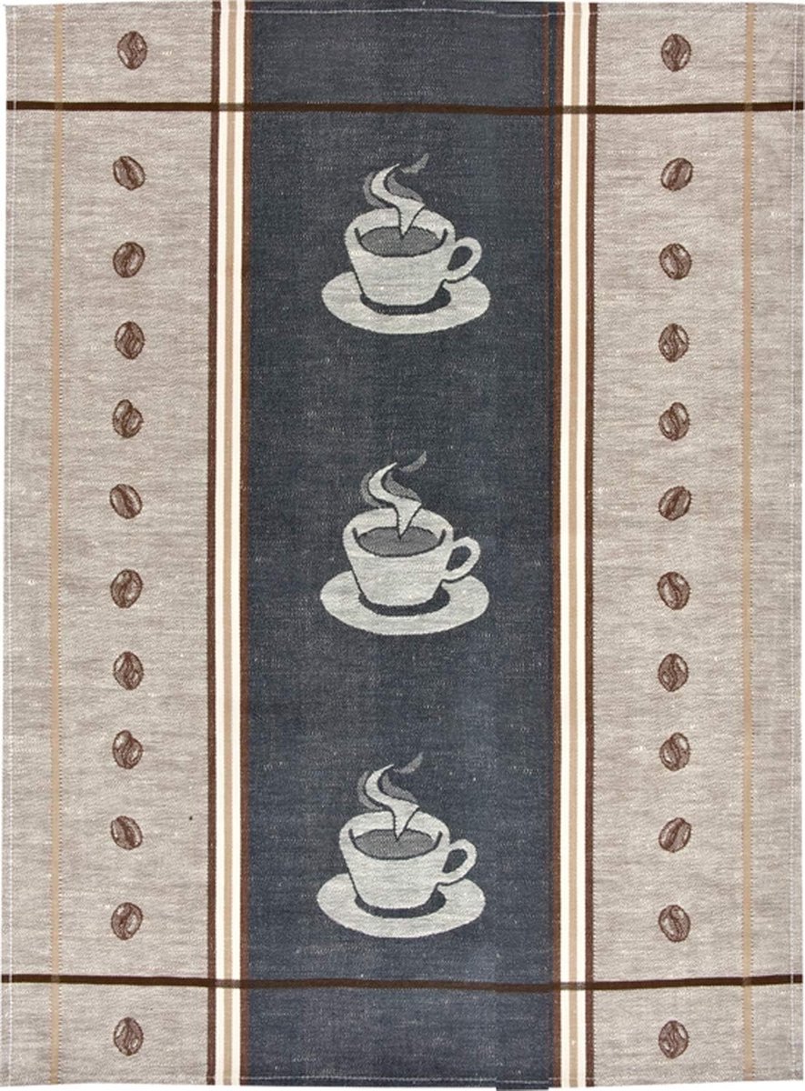 Jacquard Theedoek Antraciet met Espresso Kopjes Motief - 50 x 70 cm
