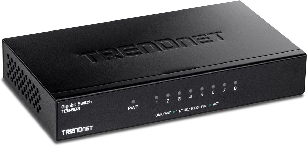 8-poorts gigabit desktopschakelaar - 16 Gbps schakelcapaciteit, ventilatorloos ontwerp, metalen behuizing, levenslange bescherming