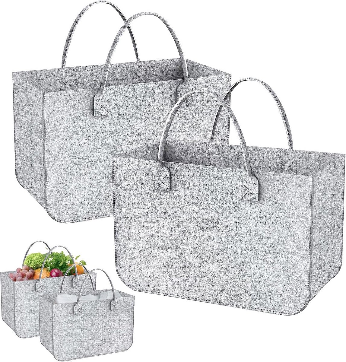Grote Viltzakken Shopper Set van 2 - 20L Opvouwbare Boodschappentas en Haardhoutmand