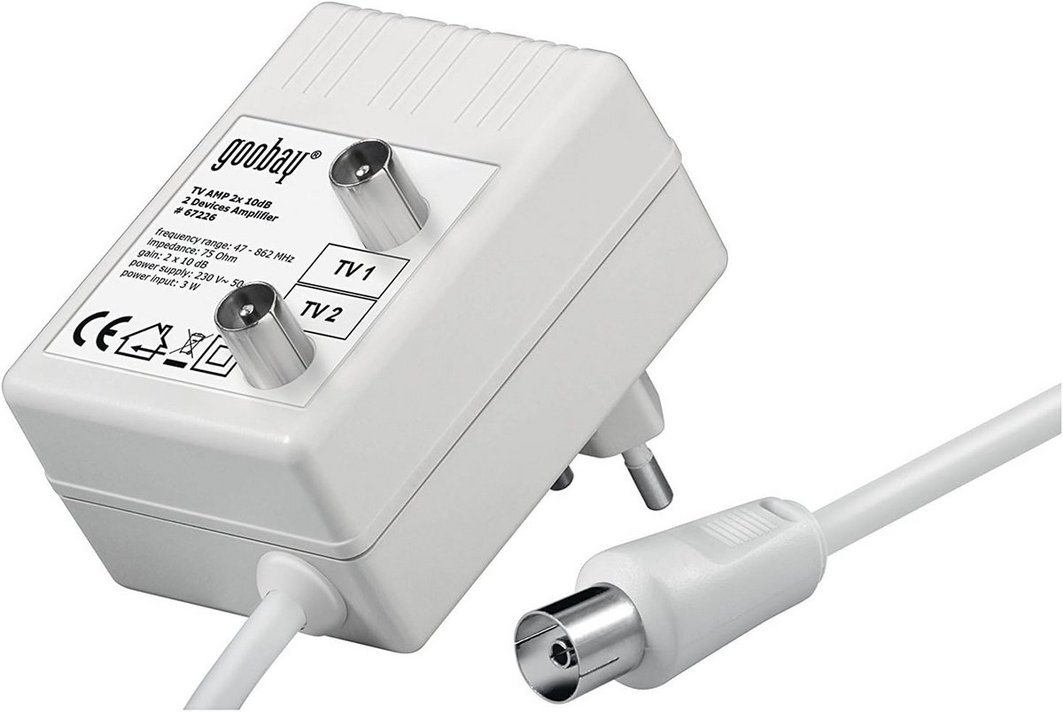 2-apparaten breedband antenneversterker voor kabeltelevisie - 2x 15 dB versterking