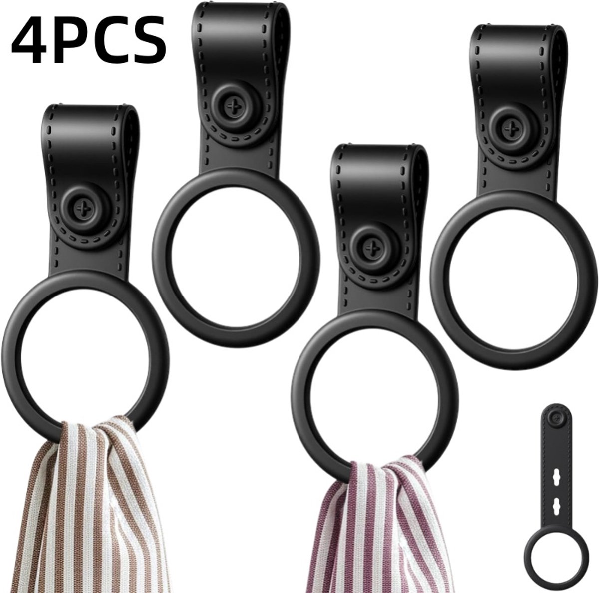 4 stuks-Handdoekring - ronde haak - handdoeklus - handdoekrek - siliconen - wasbaar - hand