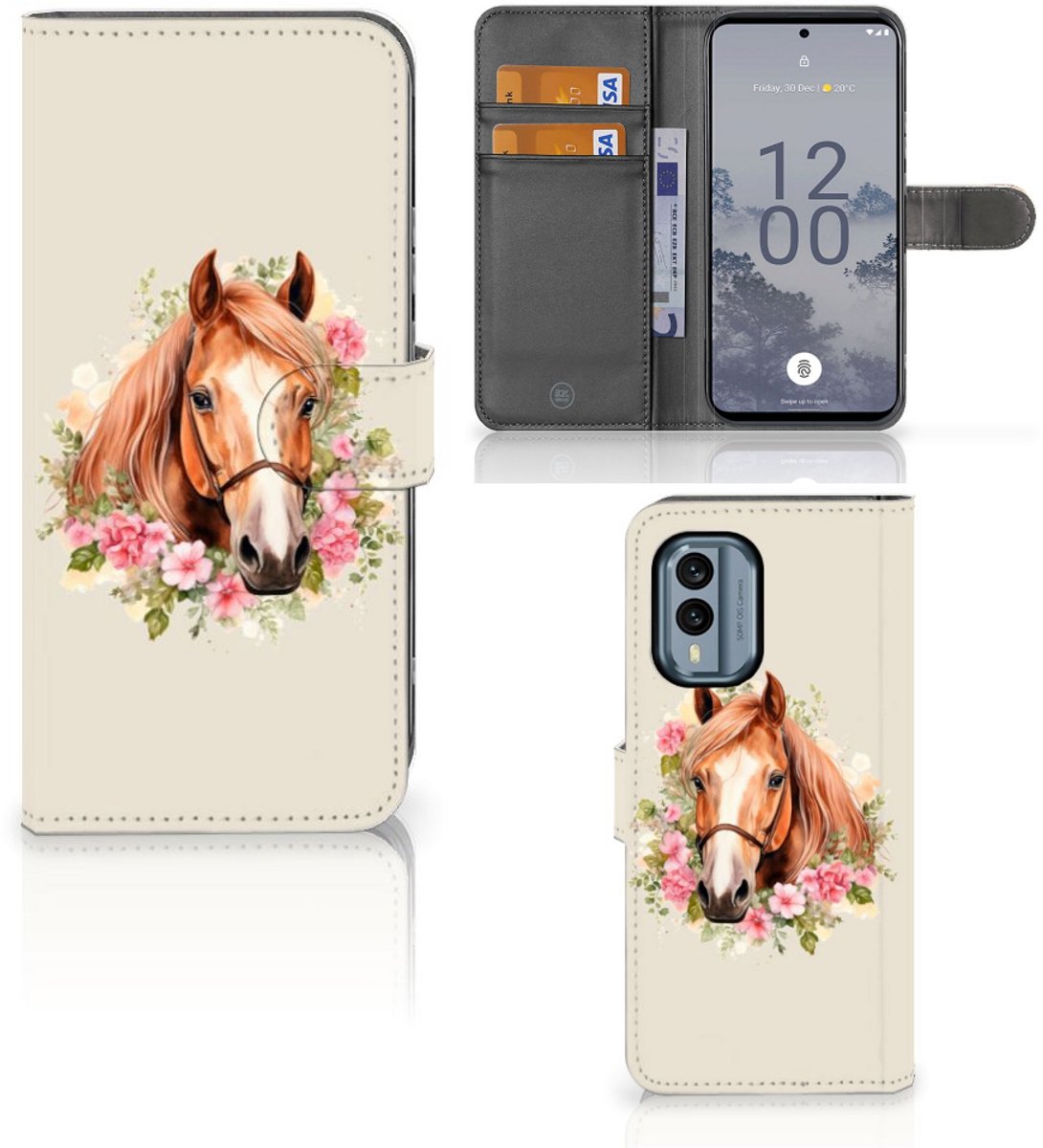 Telefoonhoesje met Pasjes voor Nokia X30 Paard