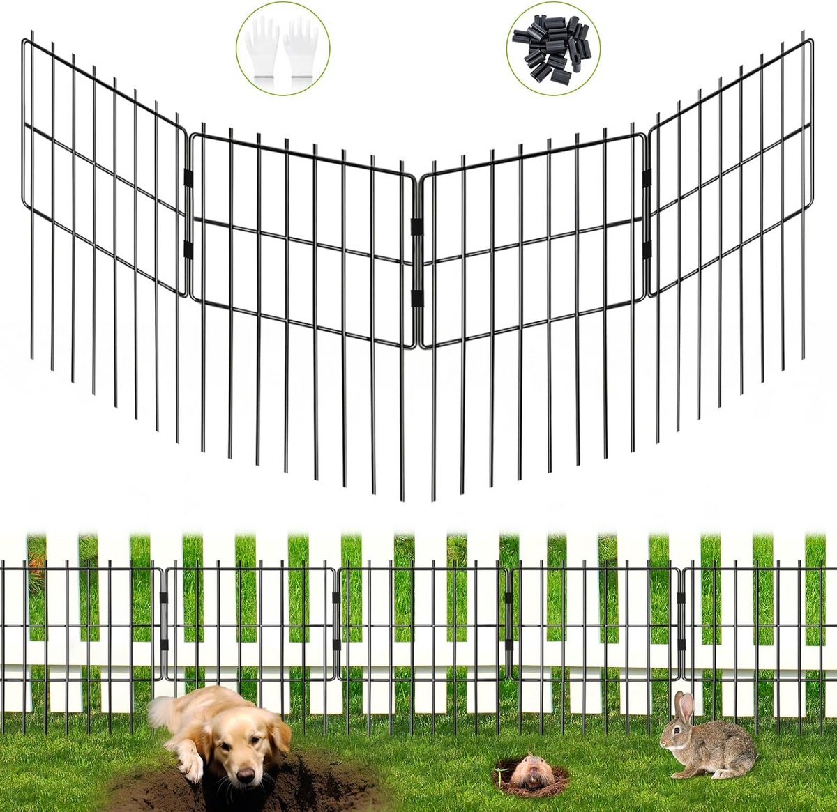 Decoratieve tuinhek voor honden en knaagdieren - Herbruikbare metalen dierenbarrière 6,3 m