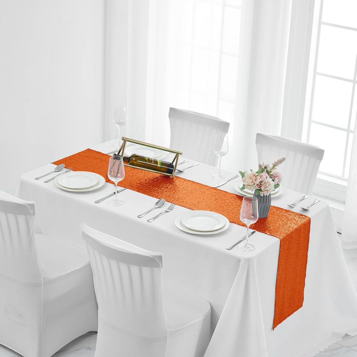 Oranje Pailletten Tafelloper 12 x 72 inch - Glitter Loper voor Feestdecoratie