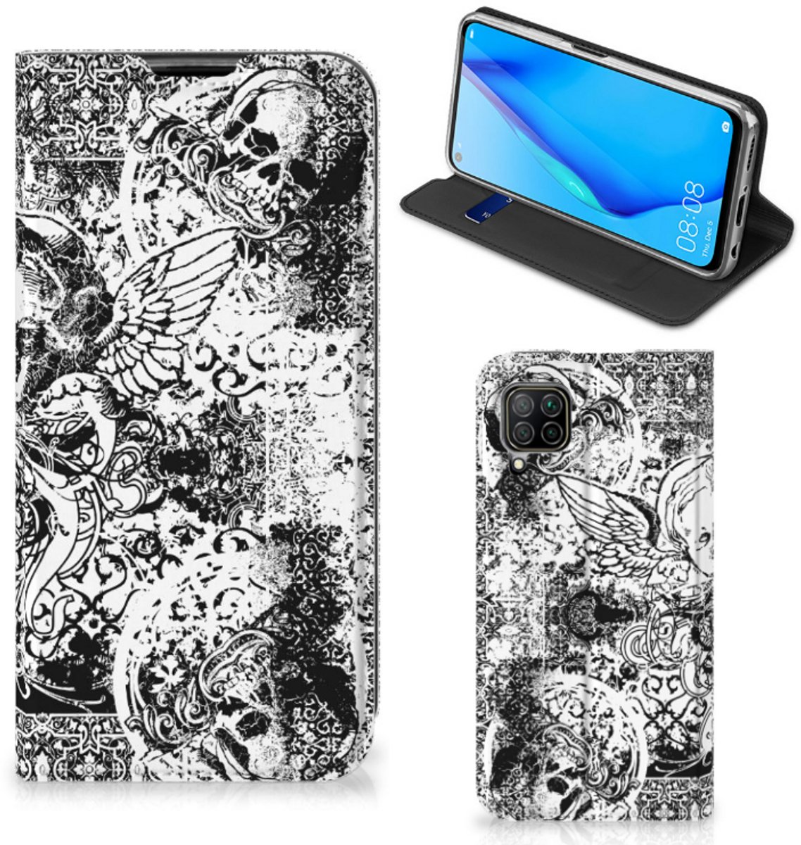 Mobiel BookCase Huawei P40 Lite Skulls Angel