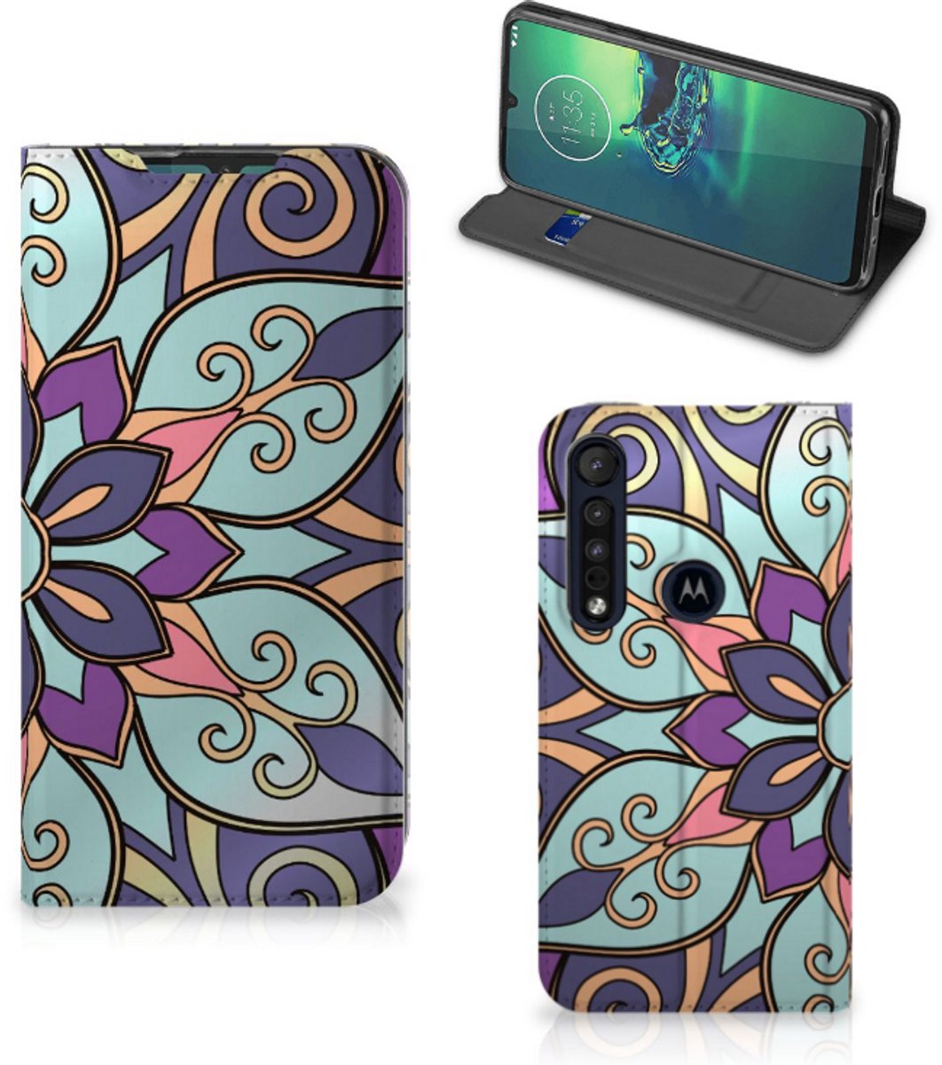 Motorola G8 Plus Smart Cover Purple Flower