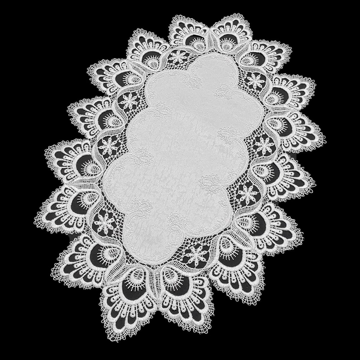 Kanten tafelloper rond oud wit - tafelkleed met elegante rand (60 cm)