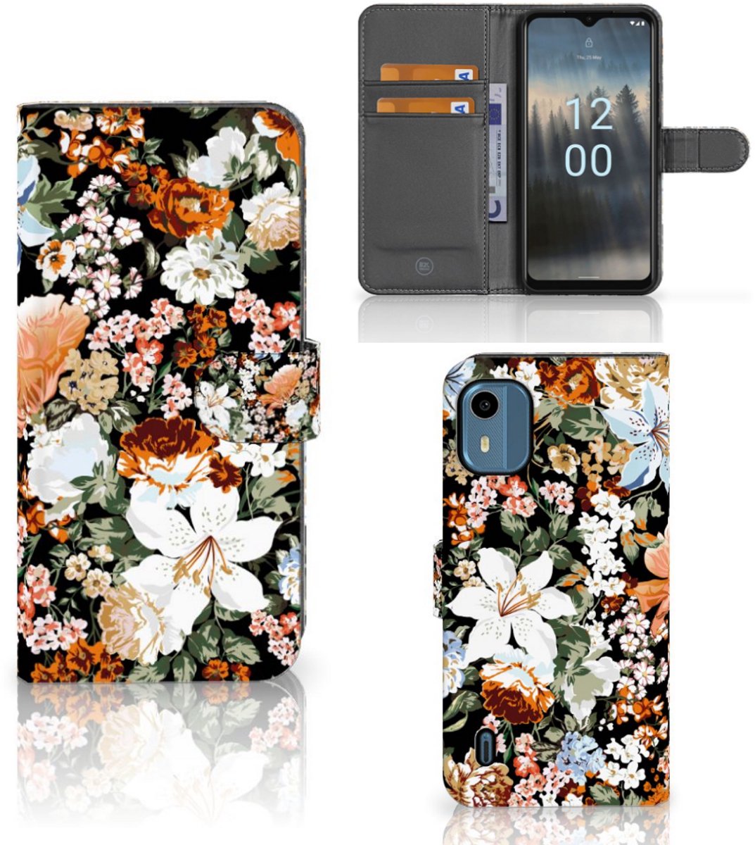 Hoesje voor Nokia C12 Dark Flowers