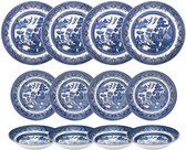 Tijdloze 12-delige Blue Willow Serviesset met Dinerborden, Saladeborden en Coupe Kommen
