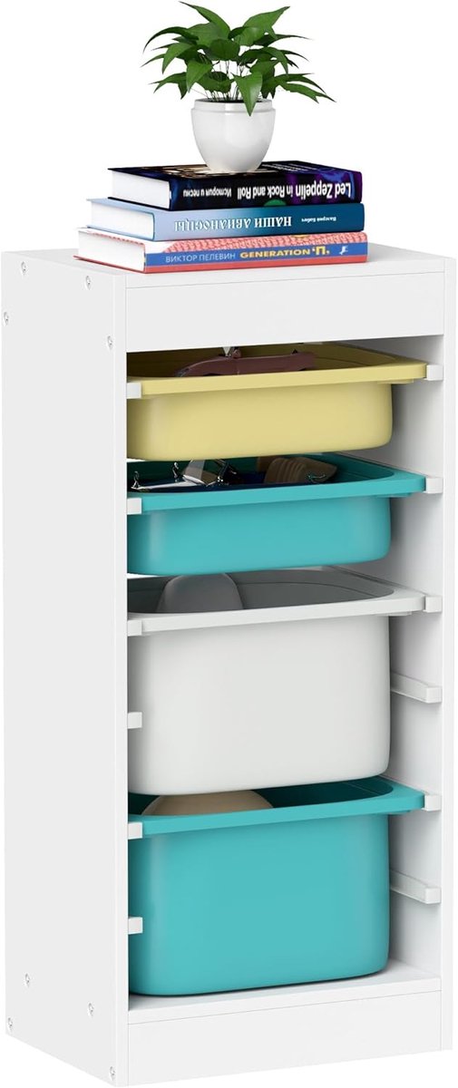 Opbergsysteem voor Kinderen met 4 Opbergdozen - Speelgoedopslag voor Creatieve Voorwerpen en Boeken - Ideaal voor Woonkamer en Kinderkamer