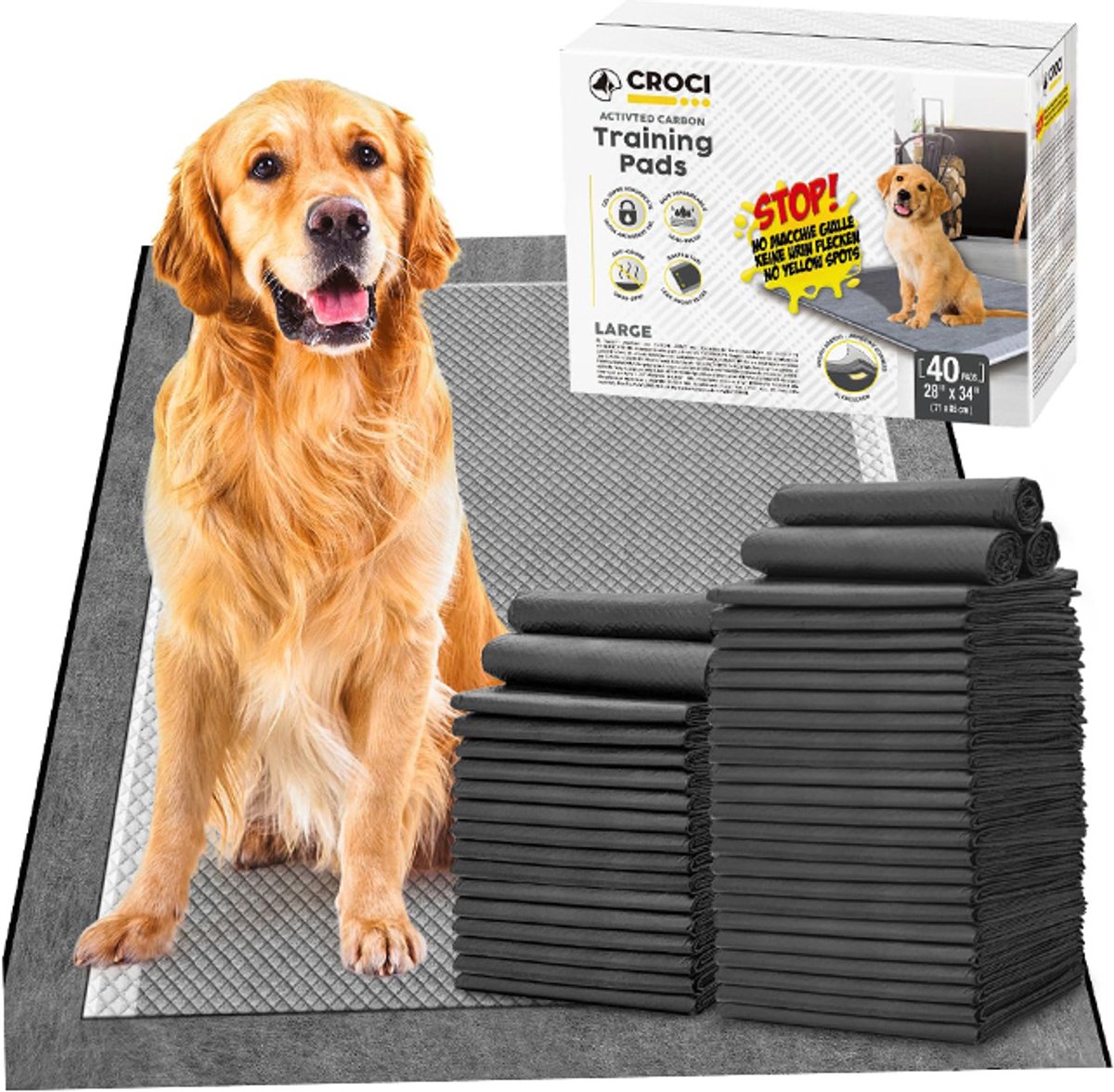 croci - ppads - zindelijkheidspads voor puppy's - super nappy - XL - 71 x 86 cm - 40 STUKS - super absorberend met geactiveerde carbon - anti leak - odor stop - base impermeable