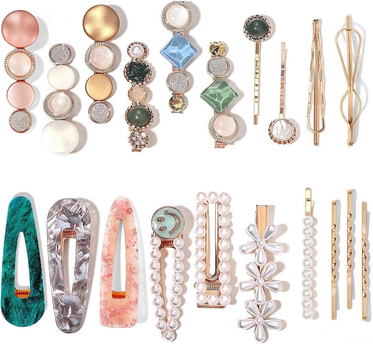 20 Stuks Elegante Haarclips met Parels en Glitter, Handgemaakte Haarspeldjes voor Dames