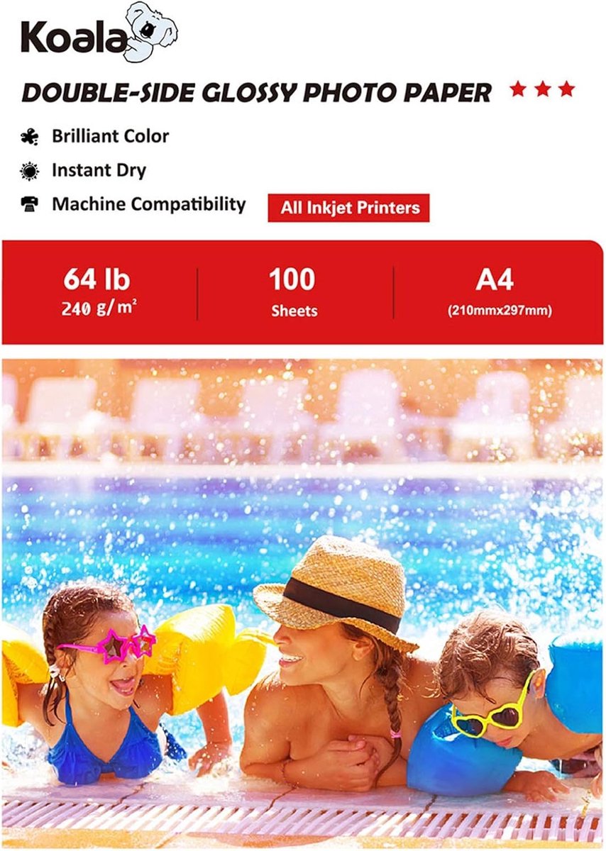 Dubbelzijdig Glanzend Inkjet Fotopapier A4 - 240 g/m² - 100 Vellen voor Inkjetprinters