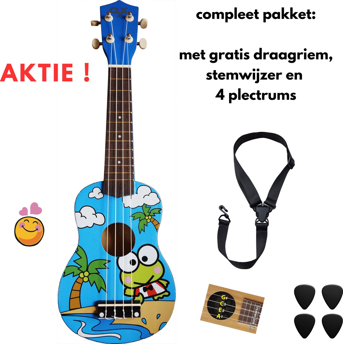 CLX Frog Ukulele Pakket – speels, licht en volledig