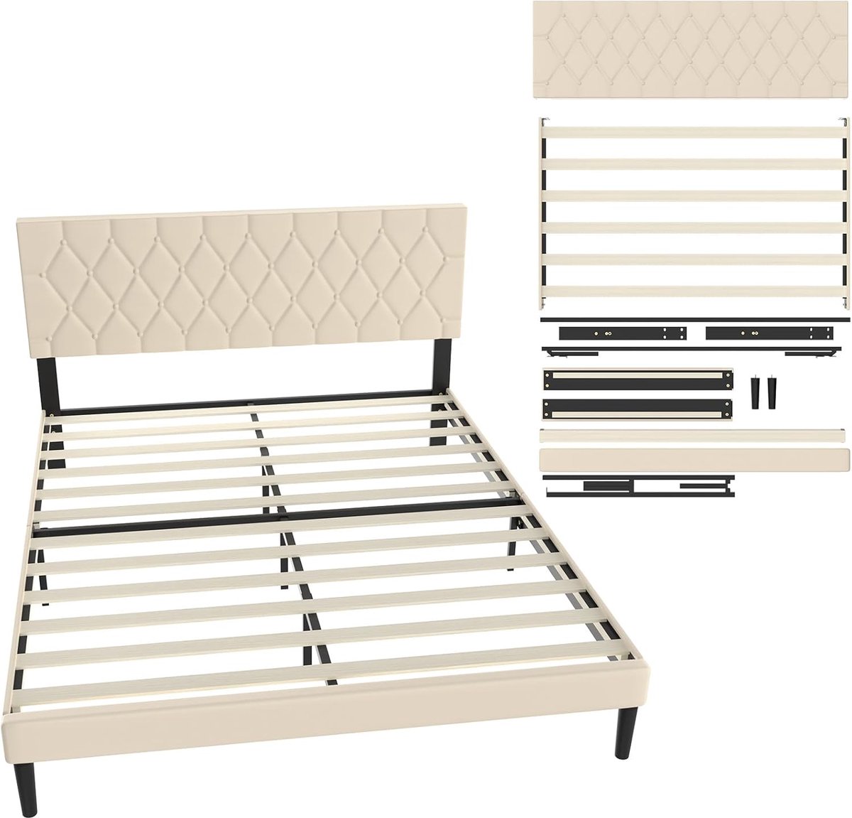Gestoffeerd Bed - Platformbed Frame - Slaapkamer Inrichten - Stille Stabiliteit - 160 x 200 cm - Beige