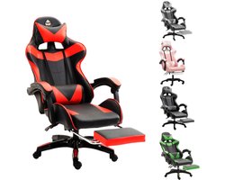 GOTAGEE Gamingstoel Bureaustoel Ergonomische Gamestoel Met Lendensteun un voetpedalen Hoogte en Ligfunctie Zwart-Rood
