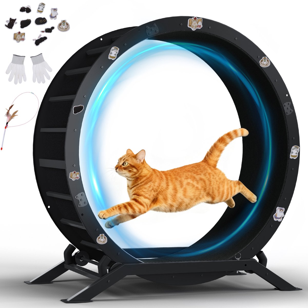 GTPLAYER - Katten Loopwiel XL 100 cm - Ultrastil met Afneembare Mat - Diepzwart Metaal