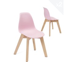 KAYELLES Set van 2 Scandinavische kinderstoelen voor meisjes, rugleuning van kunststof, zacht, licht en duurzaam, poten van natuurlijk beukenhout, JUBA (roze)