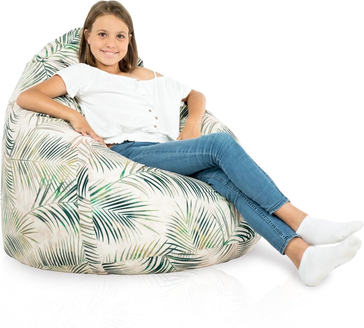 Italpouf Zitzak XL Voor kinderen en volwassenen Buiten Waterdicht: Grote Giant Beanbag voor binnen en buiten met wasbare hoes voor ultieme ontspanning en comfort. Gecertificeerd, Botanic