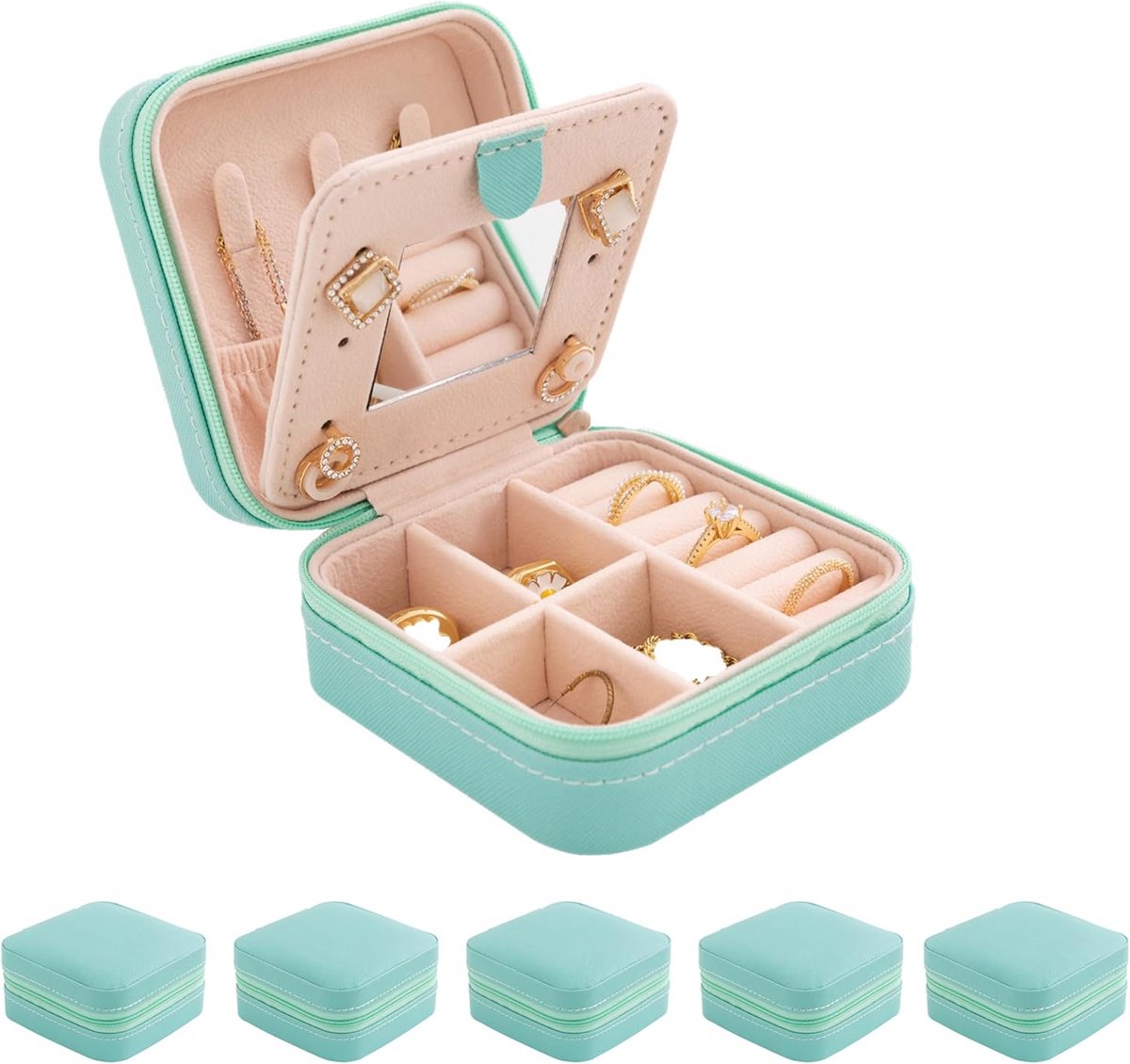 KElofoN Reissieraden geval reizen sieraden doos reizen sieraden organisator kleine sieraden organizer doos voor meisjes vrouwen met spiegel (blauw-5)