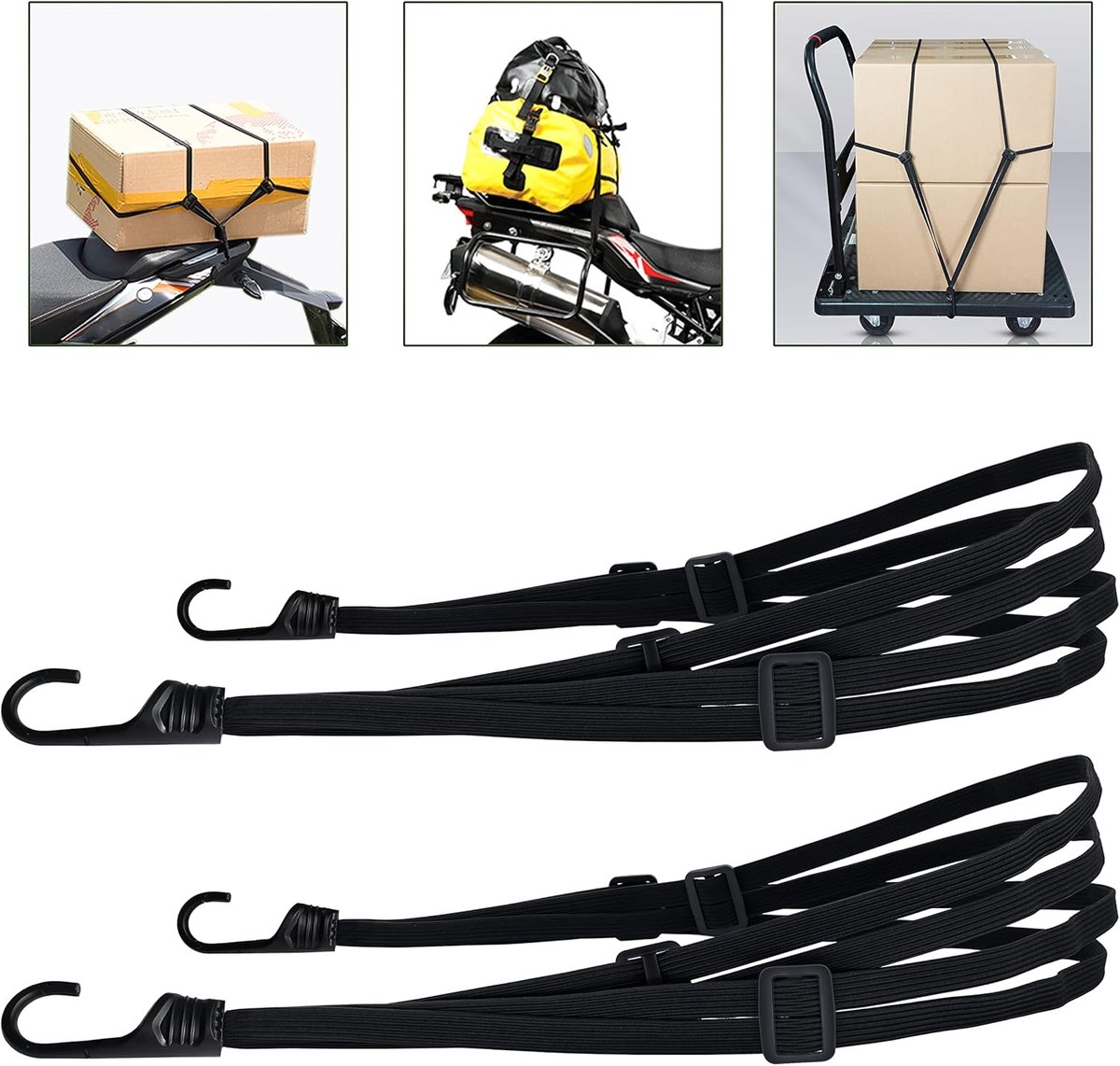 Elastische spanbanden met haken - 2 stuks, 90 cm voor motorfiets en fiets