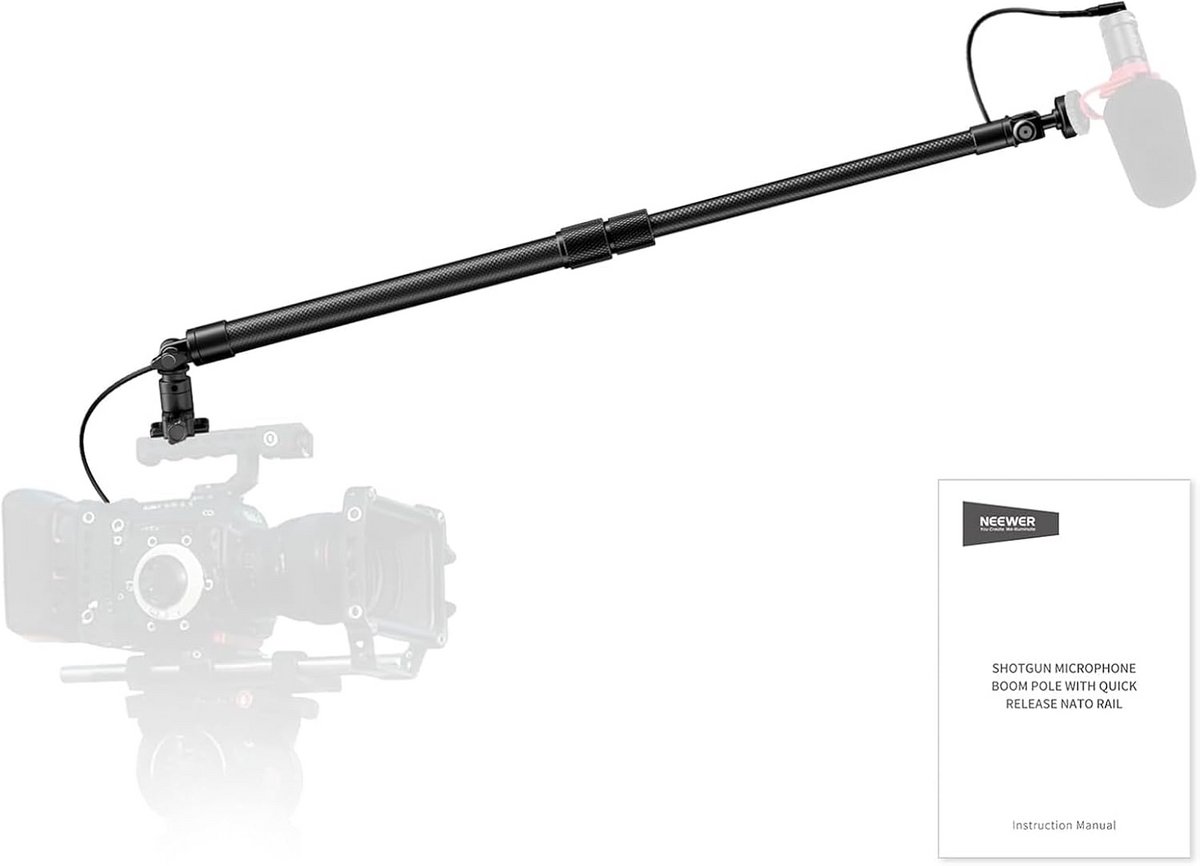 Uitschuifbare Koolstofvezel Microfoon Boom Pole 44-92cm met 3,5 mm Kabel en Koude Schoenhouder