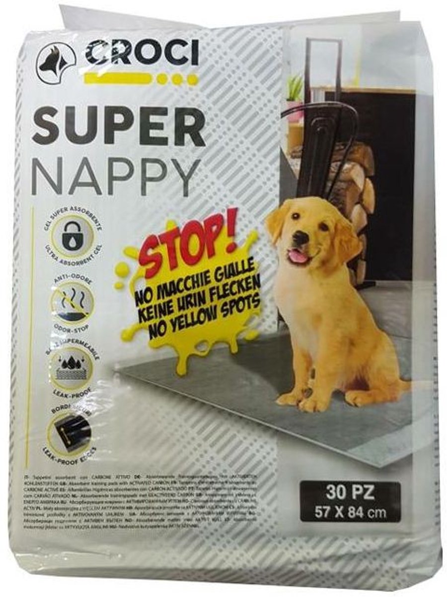 Croci - puppytrainingsdoeken - 30 stuks - 57x 84 cm - met geactiveert carbon - leak proof - ultra absorberende gel - leak-proof - klevende hoeken