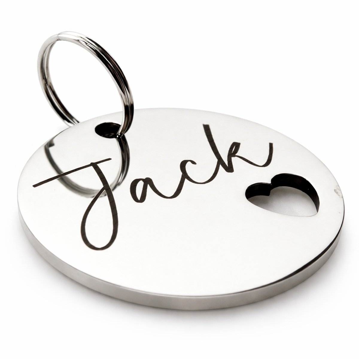 By Ollies dierenpenning zilver - 30mm - RVS - met hartje - wandelen - hondenpenning