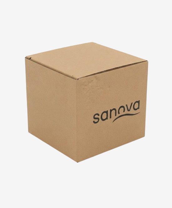 Bruine kartonnen verpakking met het zwarte Sanova logo erop.