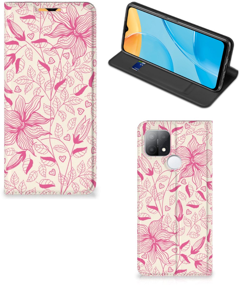OPPO A15 Smart Cover Pink Flowers