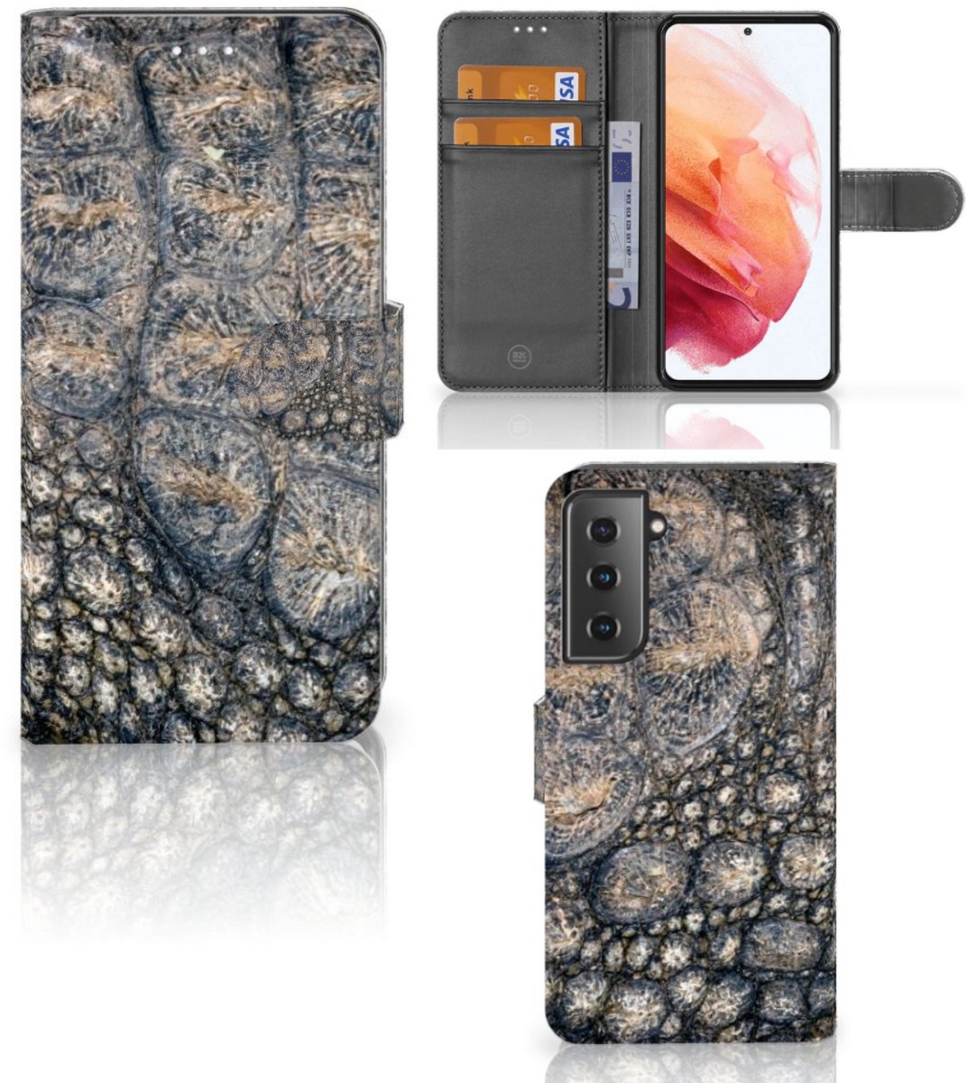 Samsung Galaxy S21 Telefoonhoesje met Pasjes Krokodillenprint