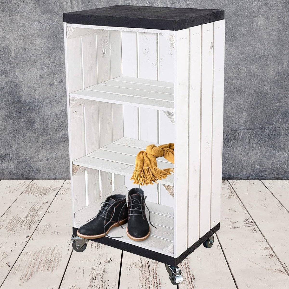 Wit Rek met Wielen en 2 Planken - Multifunctionele Houten Opbergoplossing