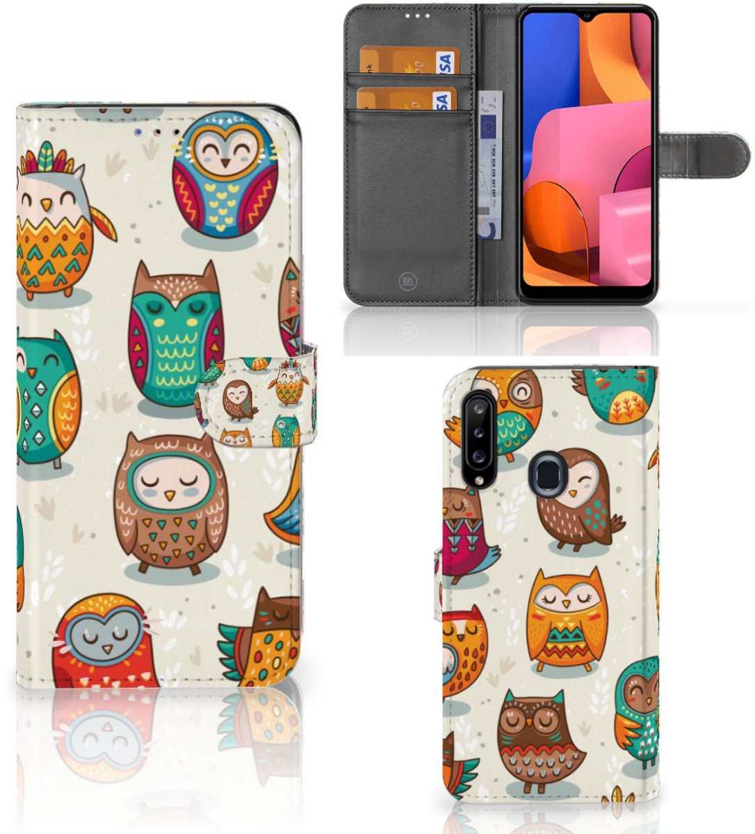 Samsung Galaxy A20s Telefoonhoesje met Pasjes Vrolijke Uilen