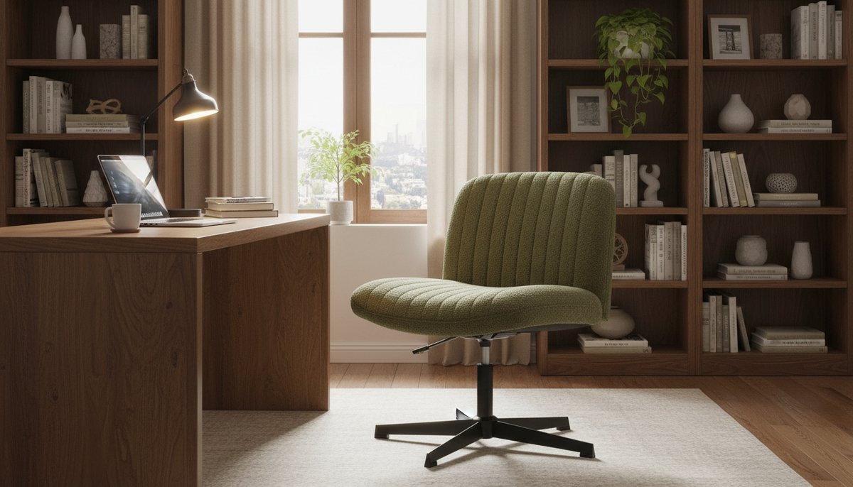 Bureaustoel Casa Velluto ComfortTeddy – Armloze, In Hoogte Verstelbare Bureaustoel Zonder Wielen – Ergonomisch, Medium Rugleuning, Stoffen Teddy-Bekleding – Ideaal Voor Thuis, Kantoor en Slaapkamer – Groen