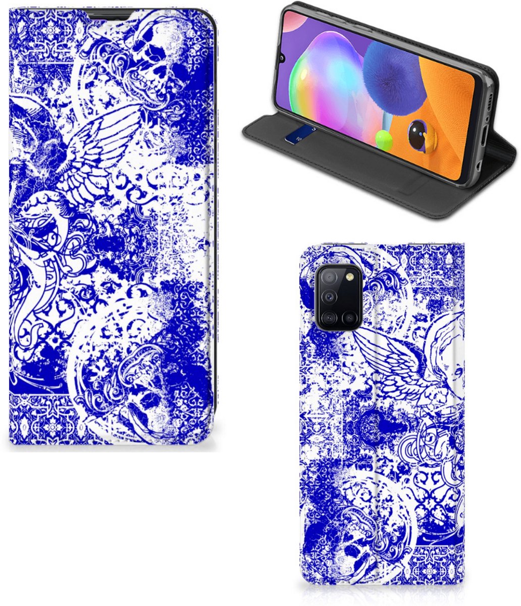 Mobiel BookCase Samsung Galaxy A31 Angel Skull Blauw
