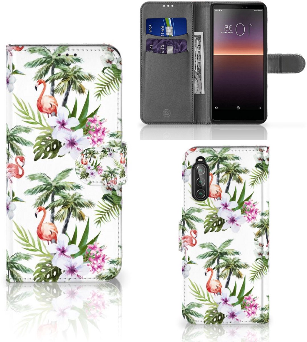 Sony Xperia 10 II Telefoonhoesje met Pasjes Flamingo Palms